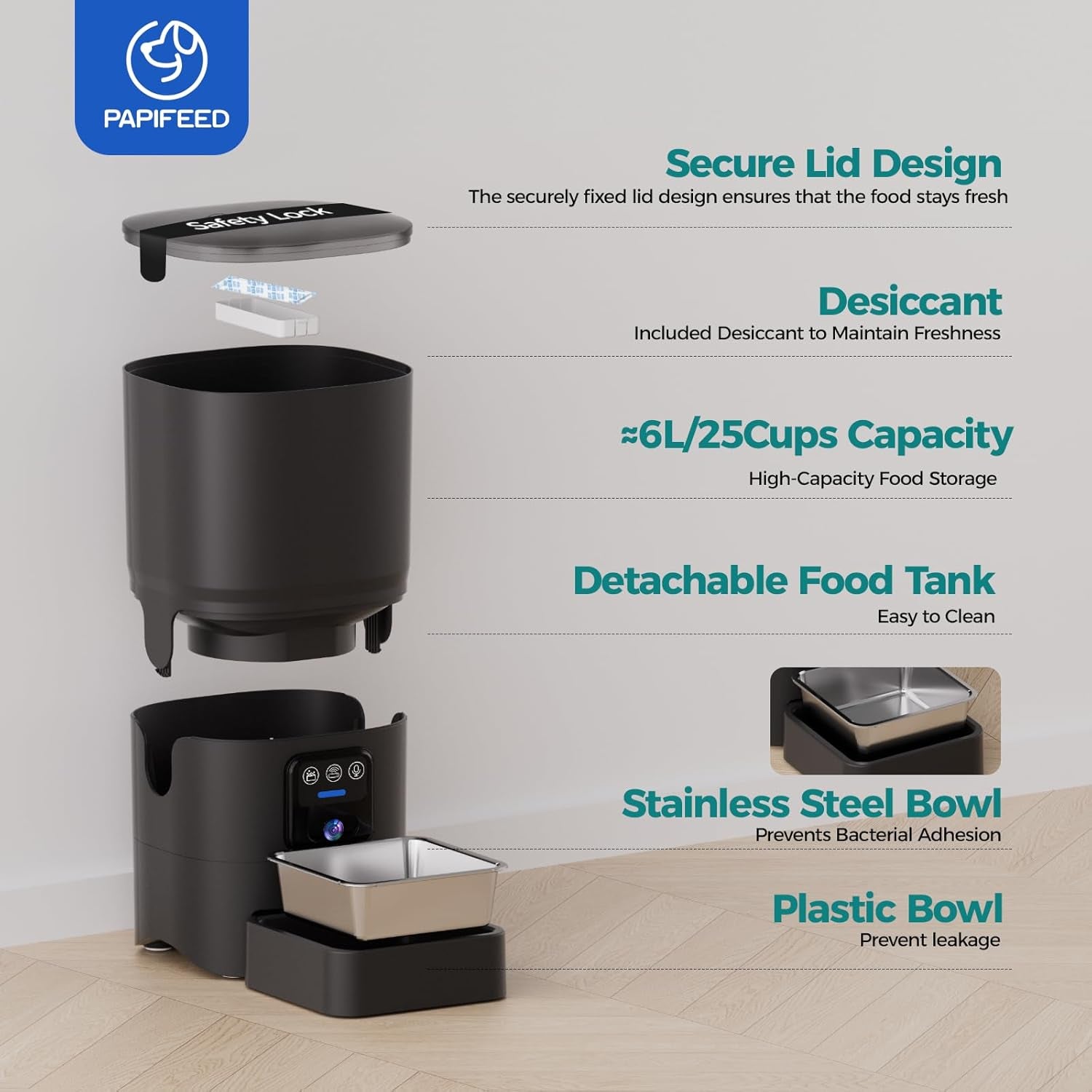Automatic Cat Feeder with Camera, 1080P HD & Night Vision, 6L Cat Food Dispenser with App, 5G Wifi Timed Cat Feeder for Dry Food, 2-Way Audio, Smart Pet Feeder for Dog, 1-10 Meals/Day