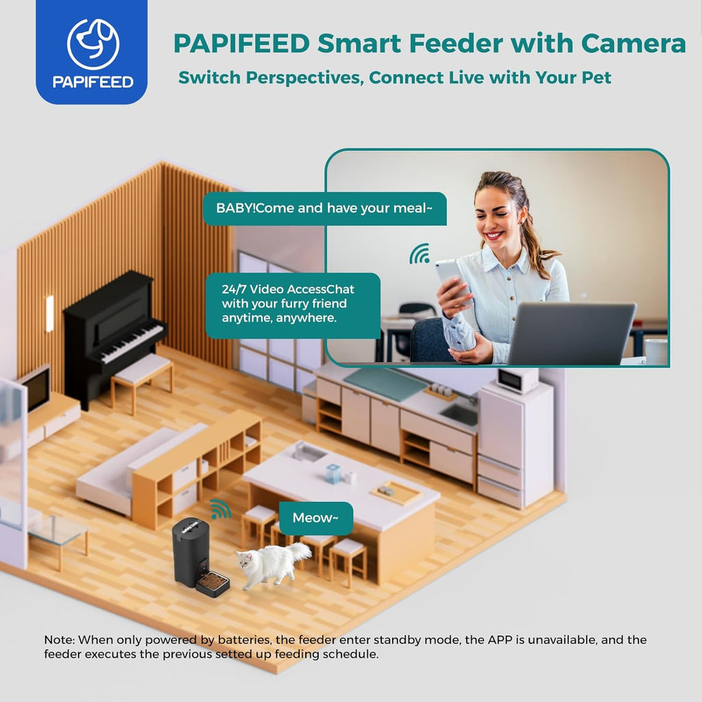 Automatic Cat Feeder with Camera, 1080P HD & Night Vision, 6L Cat Food Dispenser with App, 5G Wifi Timed Cat Feeder for Dry Food, 2-Way Audio, Smart Pet Feeder for Dog, 1-10 Meals/Day