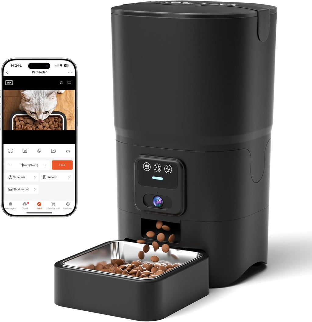 Automatic Cat Feeder with Camera, 1080P HD & Night Vision, 6L Cat Food Dispenser with App, 5G Wifi Timed Cat Feeder for Dry Food, 2-Way Audio, Smart Pet Feeder for Dog, 1-10 Meals/Day