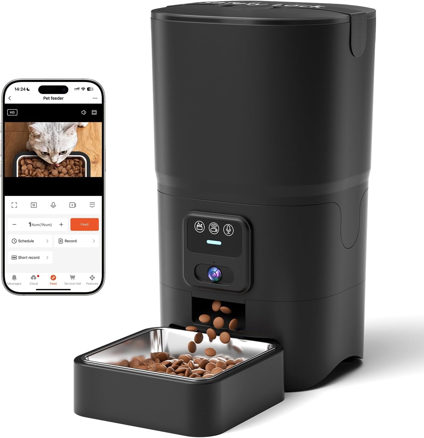 Automatic Cat Feeder with Camera, 1080P HD & Night Vision, 6L Cat Food Dispenser with App, 5G Wifi Timed Cat Feeder for Dry Food, 2-Way Audio, Smart Pet Feeder for Dog, 1-10 Meals/Day