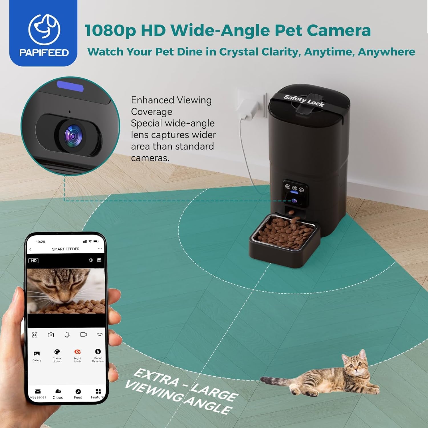 Automatic Cat Feeder with Camera, 1080P HD & Night Vision, 6L Cat Food Dispenser with App, 5G Wifi Timed Cat Feeder for Dry Food, 2-Way Audio, Smart Pet Feeder for Dog, 1-10 Meals/Day